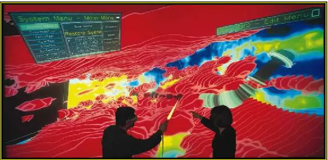 Figura 3.2 – Ambiente virtual e óculos para imersão virtual usado na navegação (BOTELHO, 2002)