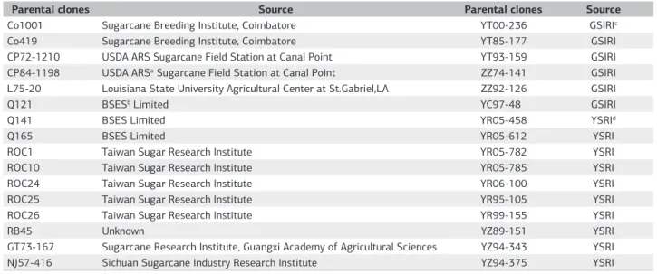 Table 1. Sugarcane parental clones and their sources