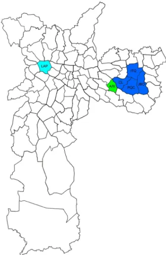 Figure 1. Districts in the city of São Paulo where rodent live  captures were carried out