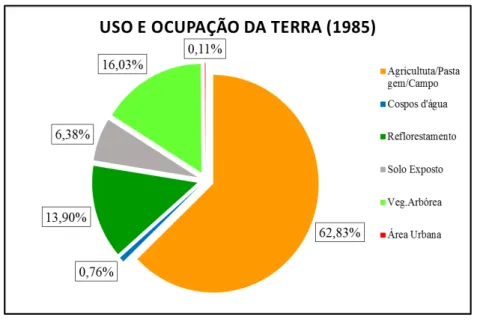 Figura 5 - Gráfico de área (%) do uso e ocupação da terra em 1985 