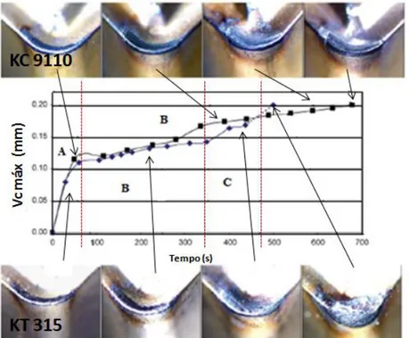 Figura  2.41  -  Perfil  de  desgaste  na  usinagem  de  uma  aço  inoxidável  martensítico  v cmáx  = 0,2 mm