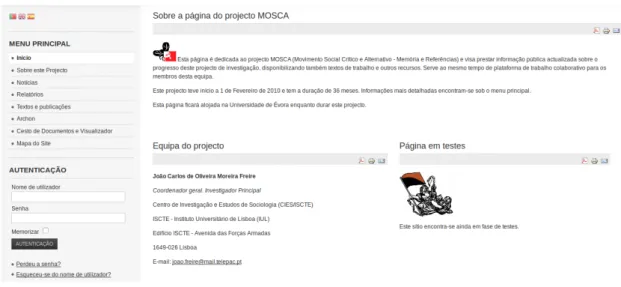 Figura 2.7: P´ agina inicial do portal do projecto em Joomla