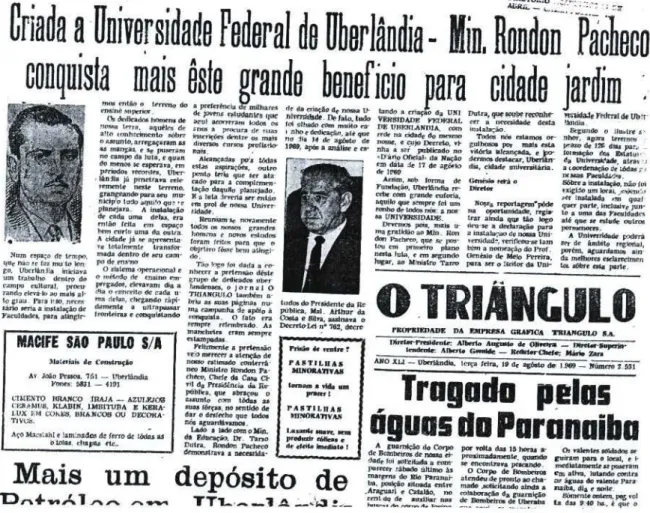 Figura 6 - Estampa do jornal  O Triângulo.  Ano XLI,  19/08/1969, n°2531, p.  1. 