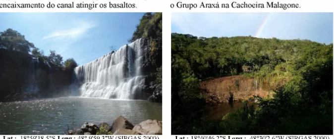 Figura 6.  Contato da Formação Serra Geral com  o Grupo Araxá na Cachoeira Malagone.