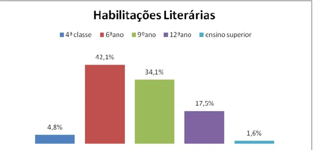Figura 3 Percentagens relativas às habilitações literárias da população amostral. 