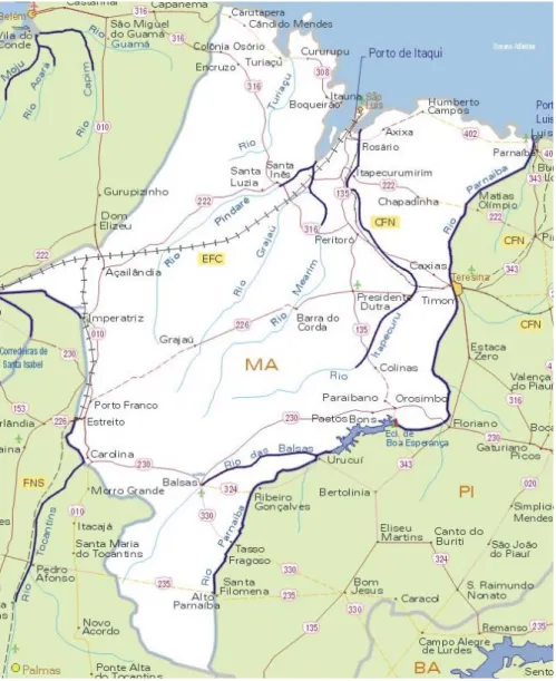 Figura 3.  Mapa do Maranhão. Fonte:  http://www.mapas-brasil.com/maranhao.htm 