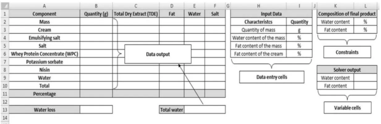 Figure 3. Structure of the spreadsheet implemented in the Excel 2007® software. 