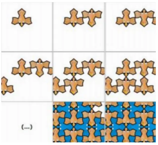 Figura 3: Transformação de um quadrado num peixe   Figura 4: Pavimentação do plano com a nova figura  