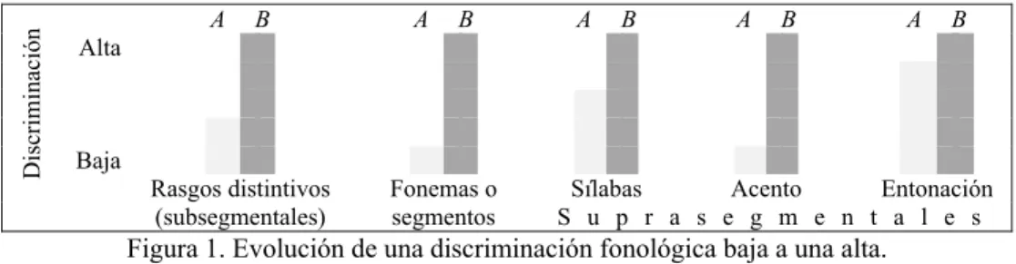 Figura 1. Evolución de una discriminación fonológica baja a una alta. 