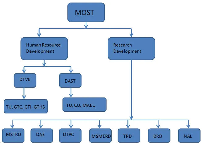 Figure 1.1 - Organizational structure of MOST (Myat, 2012) 