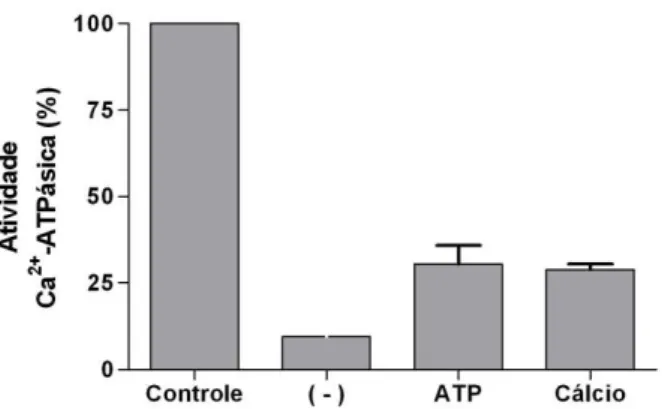Figura  5:  Efeito  de  pré-incubação  com  ATP  e  CaCl 2   na  inibição  da  atividade  Ca 2+ -ATPásica de P3 por tapsigargina