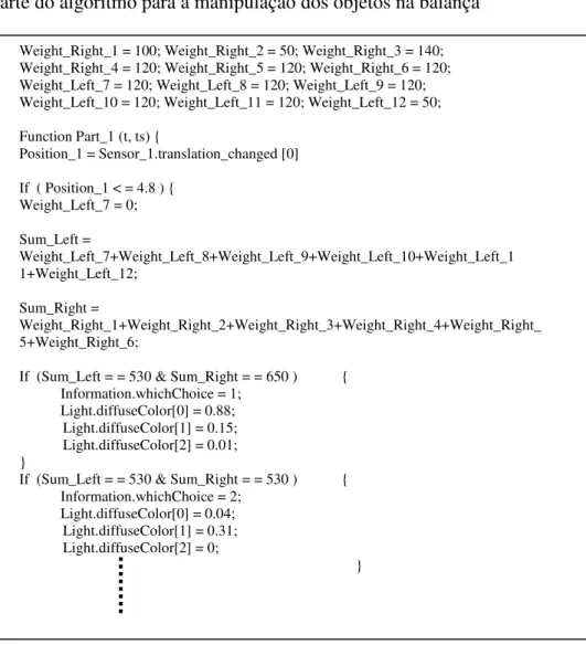 Figura 4 – Parte do algoritmo para a manipulação dos objetos na balança 