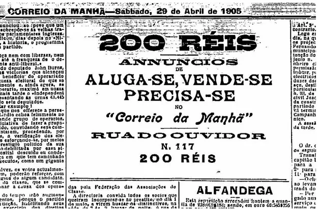 Ilustração  1  - Correio  da  Manhã.  Rio  de  Janeiro,  29/04/1905.  (Jornal  oferecendo  espaço  em  suas  páginas para anúncios) 
