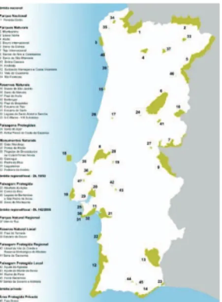 Figura 4 - Mapa da Rede Nacional de Áreas Protegidas em Portugal Continental (Fonte: ICNF,  2018)