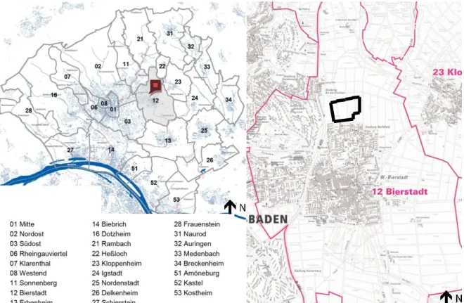 Fig.  6  Imagem  adaptada,  representativa  da  cidade  de  Wiesbaden  e  suas  freguesias,  como  também  da  rua  hidrográfica  [13,14]