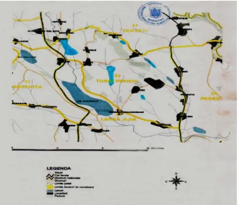 Figure 1. The map for the cynegetic area Turia-Perieni, Curea. Iasi County. 