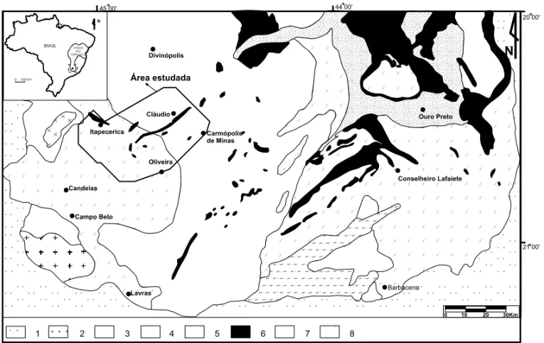 Fig. 1 – Geologic map of southern São Francisco Craton (modified from Machado Filho et al