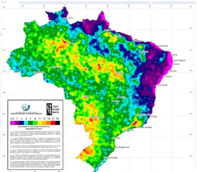 Figura 3: Mapa Isoceráunico do território brasileiro 