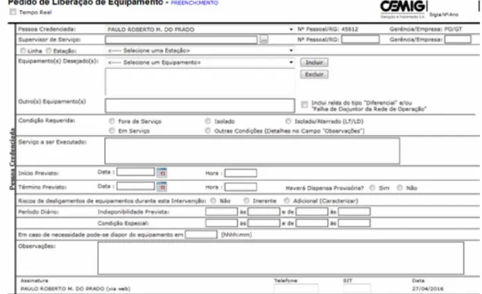 Figura 1 Formulário Eletrônico -  Pedido de Liberação de Equipamento - PLE