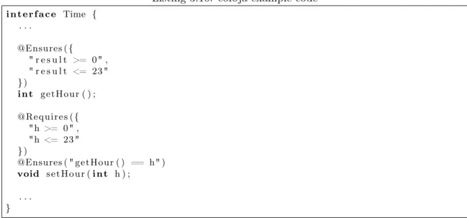 Table 3.2 summarizes the features of some of the most known Design-by-Contract imple- imple-mentations for Java.