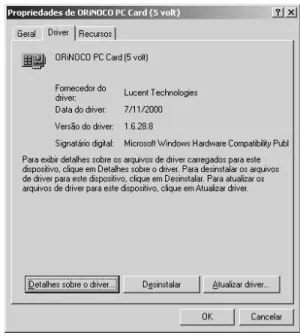 Figura 9 – Tela de propriedades do driver do Windows para uma interface Orinoco 