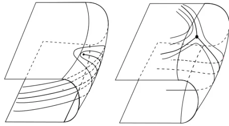 Fig. 2 – Minimal principal foliation of S ǫ,δ : external and internal tangency.