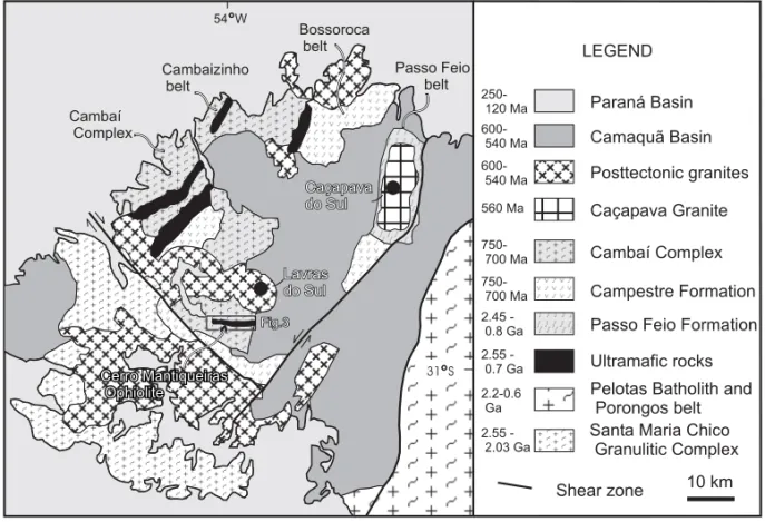 Fig. 2 – Geological map of the São Gabriel Block (modified from Hartmann et al. 1999a)