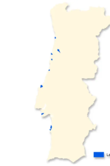Figura 4: Distribuição das principais albufeiras e lagoas em Portugal Continental 
