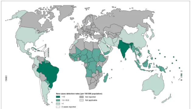 Figura  2:  Mapa  mundial  do  número  de  casos  novos  de  hanseníase  em  2013.  Disponível  em: