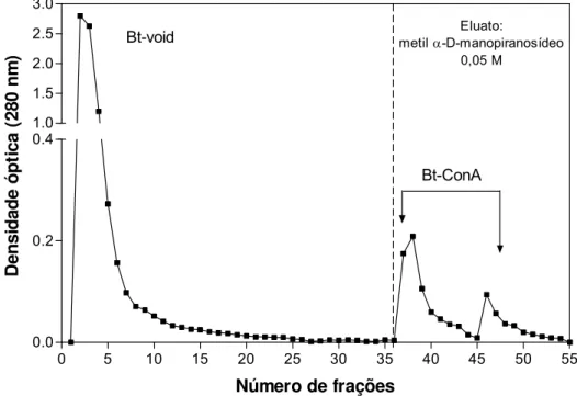 Figura 3. Perfil cromatográfico das frações do extrato total de Blomia tropicalis  obtidas por cromatografia de afinidade em coluna de Concanavalina A-Sepharose
