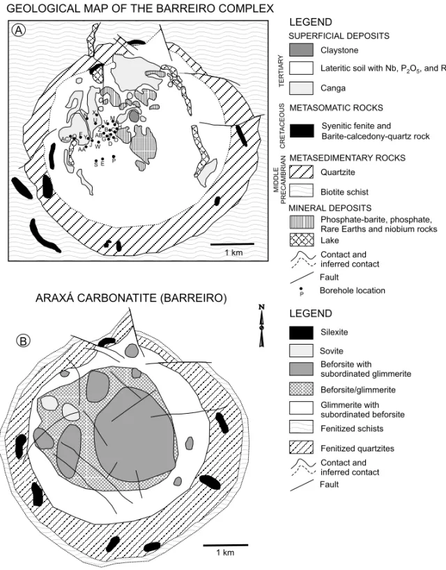 Fig. 2 – Schematic interpretation of the Araxá carbonatite geology (after Issa Filho et al