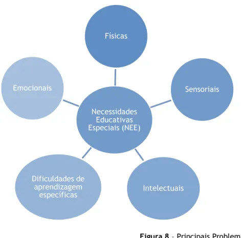 Figura 8 – Principais Problemáticas das NEE  Fonte: adaptado de Correia (2008, p. 45) 