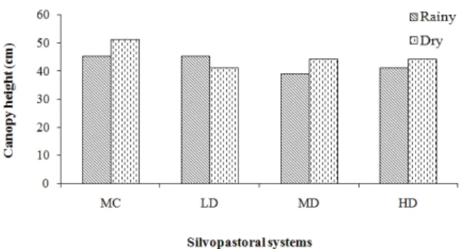 Figure 3. Average sward height in silvopastoral systems and in  monoculture during the experimental period of 2013