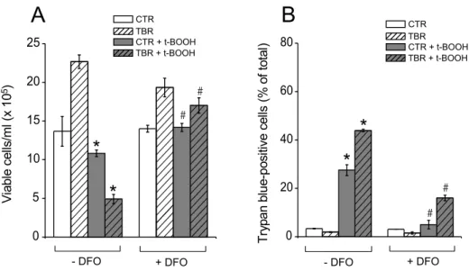 Fig. 2 – t-BOOH-induced death of CTR and TBR lymphocytes is prevented by deferoxamine (DFO)