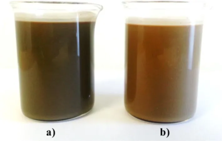 Figura 3.5 – Fluidos de perfuração utilizados nesse estudo: a) fluido base n-parafina, b)  fluido base olefina interna