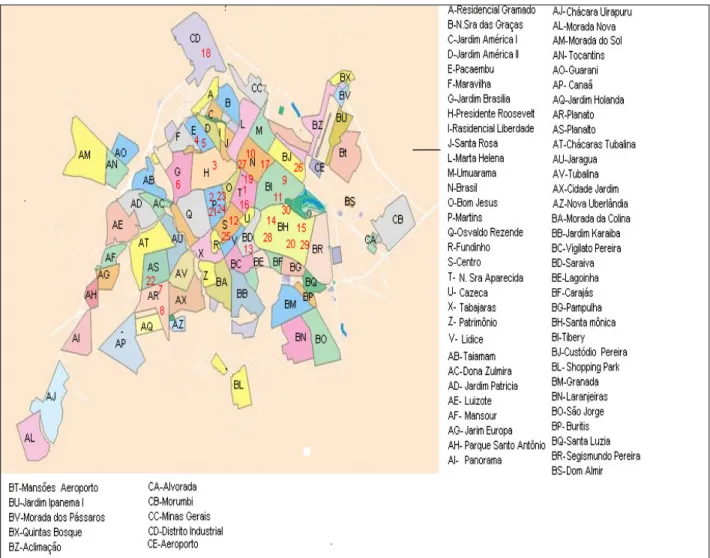 Figura 1: Mapa dos bairros de Uberlândia