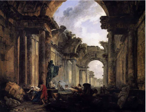 Figura 14: Hubert Robert. Imaginary view of the Grand Gallery of the Louvre in ruins, 1796