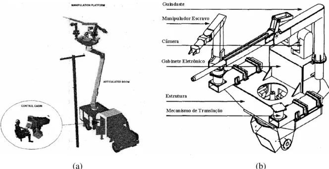 Figura 2.9. a) Sistema Completo;    b) Plataforma Manipuladora (FAUCHER et al., 1996)