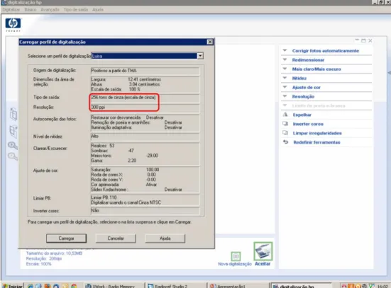 Figura 4. Perfil de digitalização utilizado. 