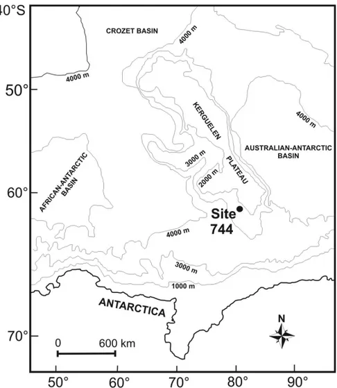 Fig. 1 – Map of the study area and the location of the ODP site 744A.