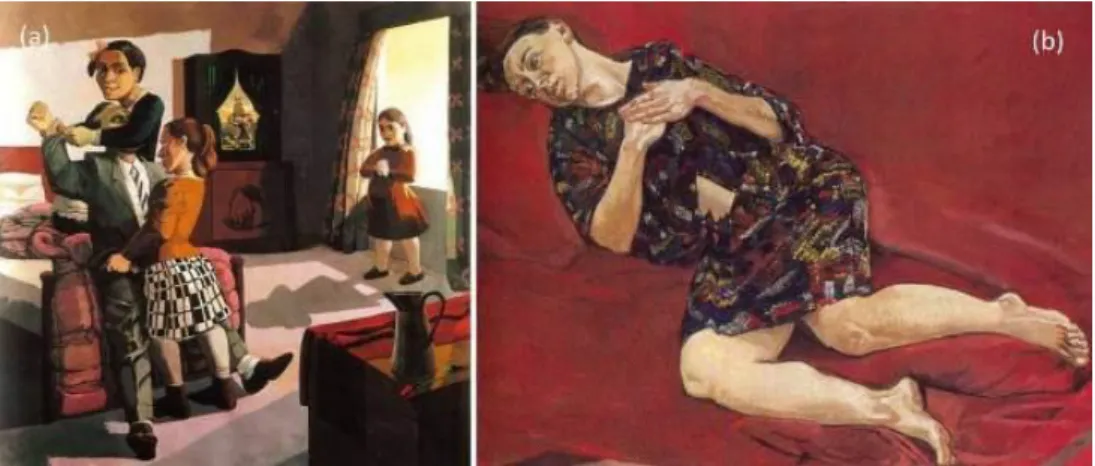 Figura 16 - Obra pictórica da Paula Rego: (a) família ©Paula Rego (b) amor ©Paula Rego  Foto de Carlos Pombo 