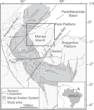 Fig. 1 - Location map and geology of the study area in eastern Marajó  Island, Amazonas mouth
