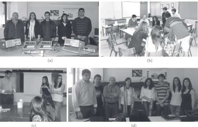 Figure 6: Pictures taken during hands-on sessions in: (b) Quinta das Palmeiras secondary school, (c) High School cluster from Fund˜ ao and (d) Amato Lusitano secondary school