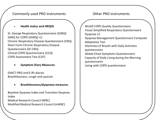 Figure 3-Commonly used patient-reported outcomes measures in Chronic Obstructive Pulmonary Disease  and other patient-reported outcomes used