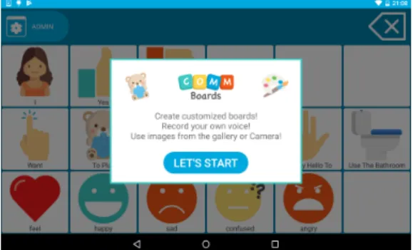 Figure 2.11: Main page of the "CommBoards" application with first start dialog.