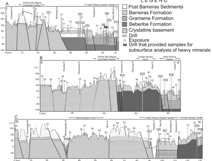 Figure 4: Geological sections interpreted with the basis on the integration of surface and subsurface information