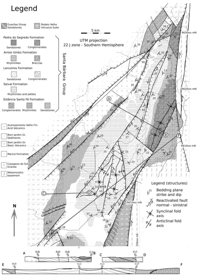 Figure 5: Geological sketch map and sections of the type area of the Santa Bárbara Group and nearby areas
