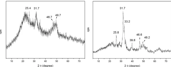 Figure 5 - XRD for the samples treated at (a) 110°C or (b) 900°C after contact with SBF for three days.