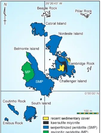 Figure 3 - Geologic map of the Saint Peter and Saint Paul  Rocks, Equatorial Atlantic Ocean, after Campos et al