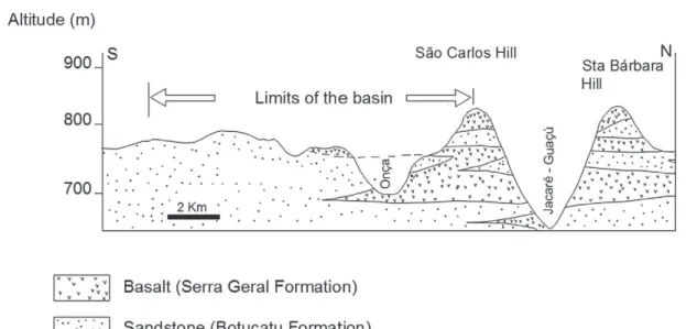 Figure 2 -  Geological section through the basin, in SN direction. Modifi ed from Contin Neto (1987).